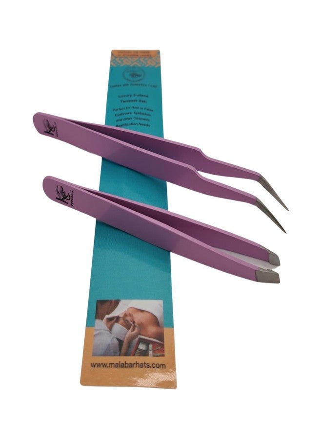 KC Republic Violet Curved and Wide Straight Professional Tweezer Set - 2 Tweezers Great For Eyebrow, Eyelash, Facial, Ear, Nose & Ingrown Hair Remover Treatment. Make Perfect Eyebrow Shapes - Image 5